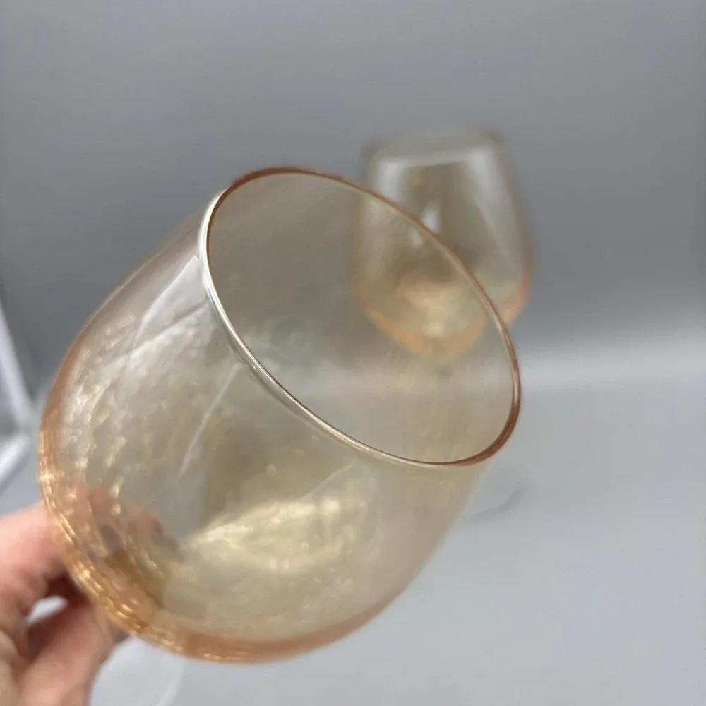 PIER 1‎ AMBER GOLDEN LUSTER CRACKLE WINE BALLOON STEM/GOBLETS 8.5